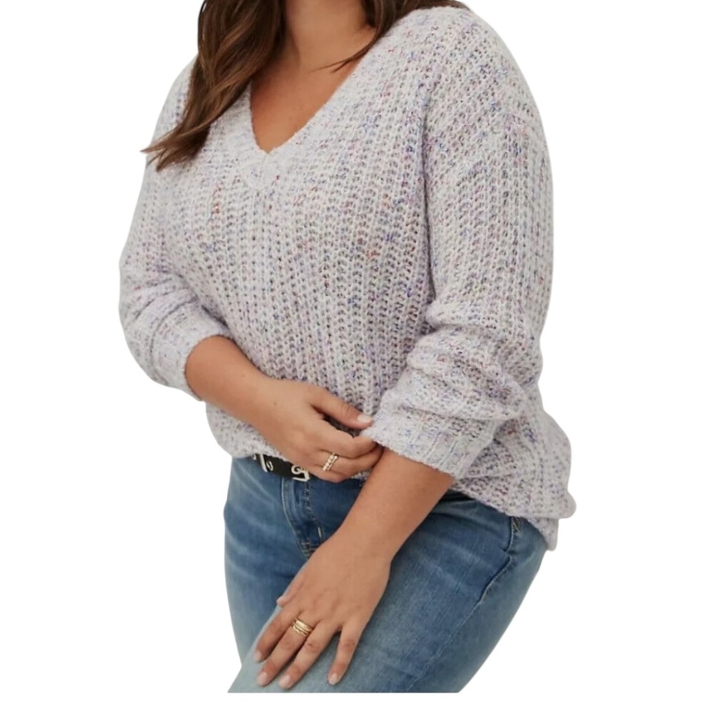NWOT Torrid Multicolored Speckled V Neck Pullover Chunky Knit Sweater Sz 00 (10)